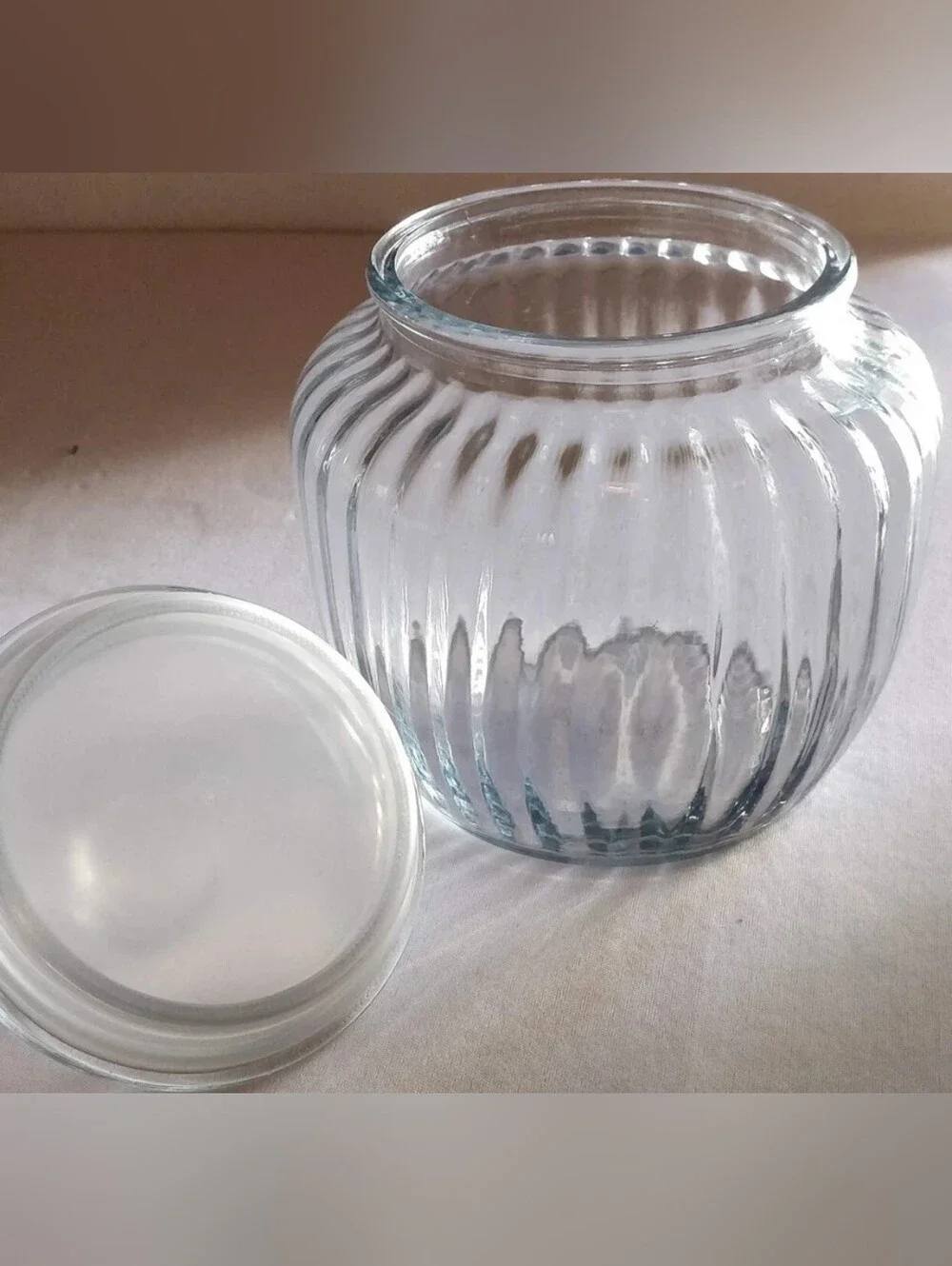 Vintage Ribbed Glass Storage Canister W/lid